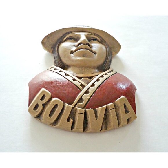 Vintage Bolivia Woman Wall Plaque Chalk Ware Signed by Artist 1960's - Picture 2 of 4